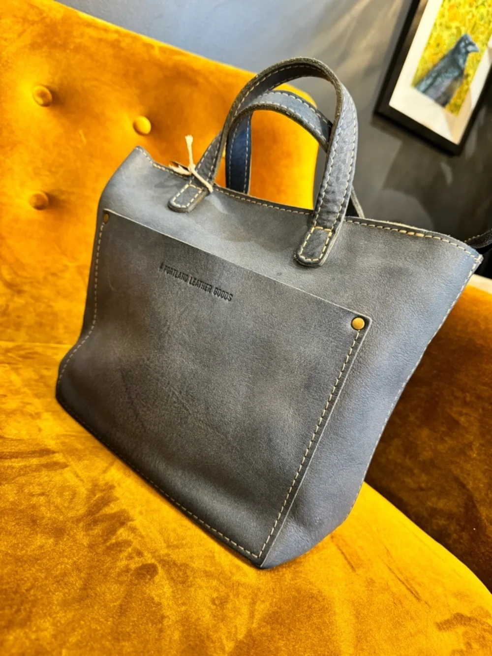 Portland Leather Navy Leather Tote with Top Handles - Picture 1 of 3
